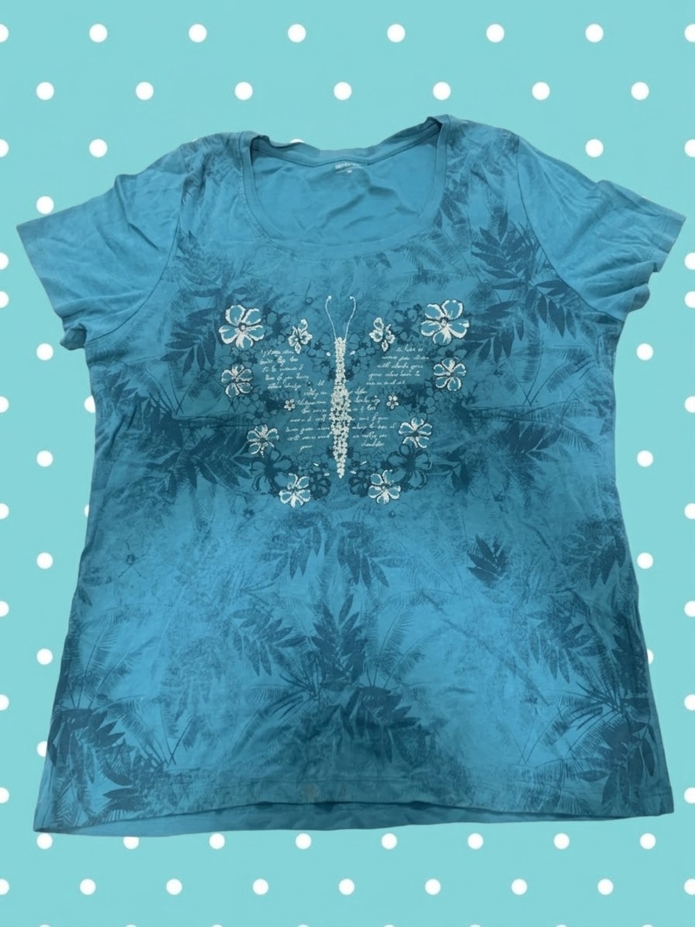 Northern Reflections Teal Short-Sleeve Butterfly Floral Tee